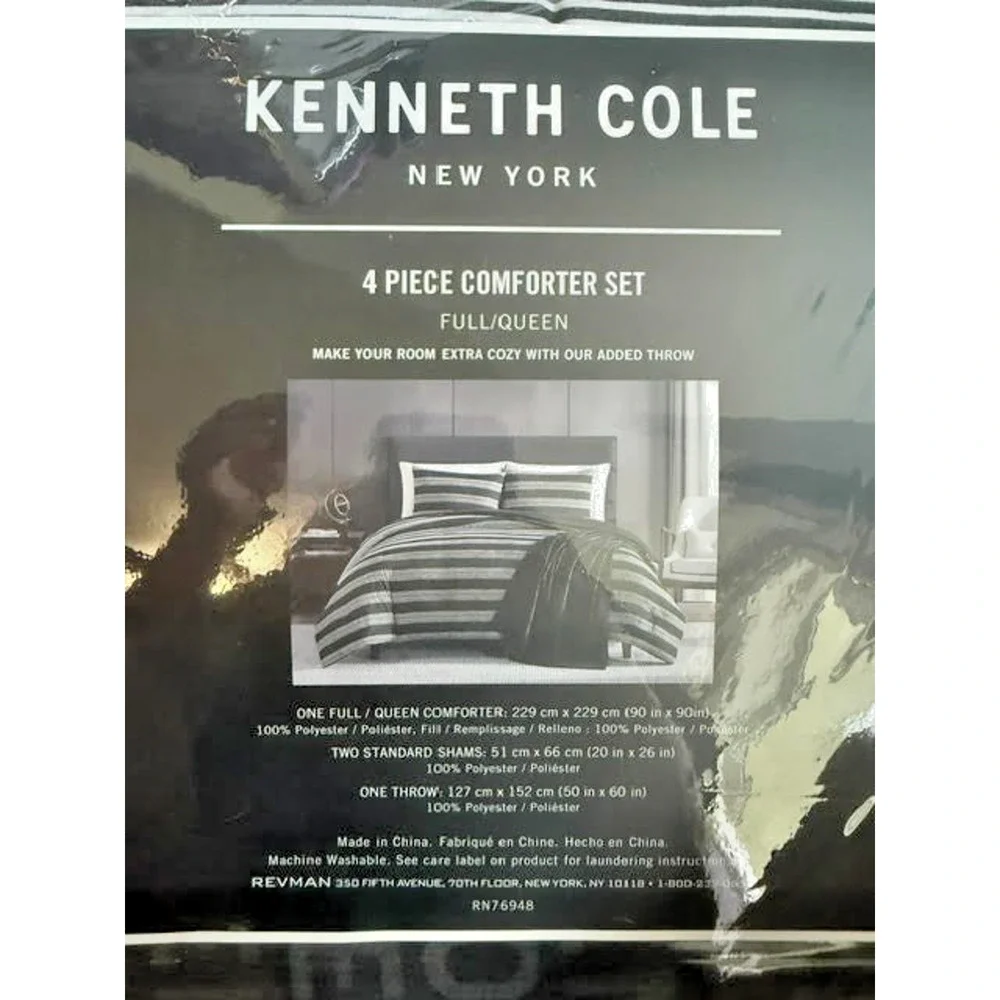 Kenneth Cole New York Gray Abstract Stripe Comforter 3-Pc Set - Full/Queen Size